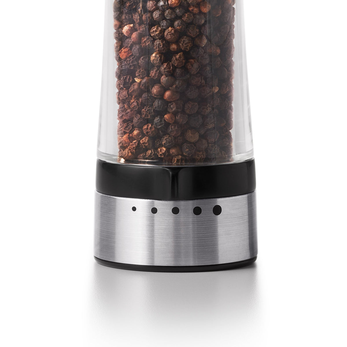 OXO Good Grips 2-in-1 Salt & Pepper Grinder & Shaker uses non-corrosive ceramic grinder