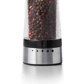 OXO Good Grips 2-in-1 Salt & Pepper Grinder & Shaker uses non-corrosive ceramic grinder