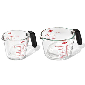 OXO Good Grips 2-Cup glass measuring cup with a secure non-slip handle for precise measuring.