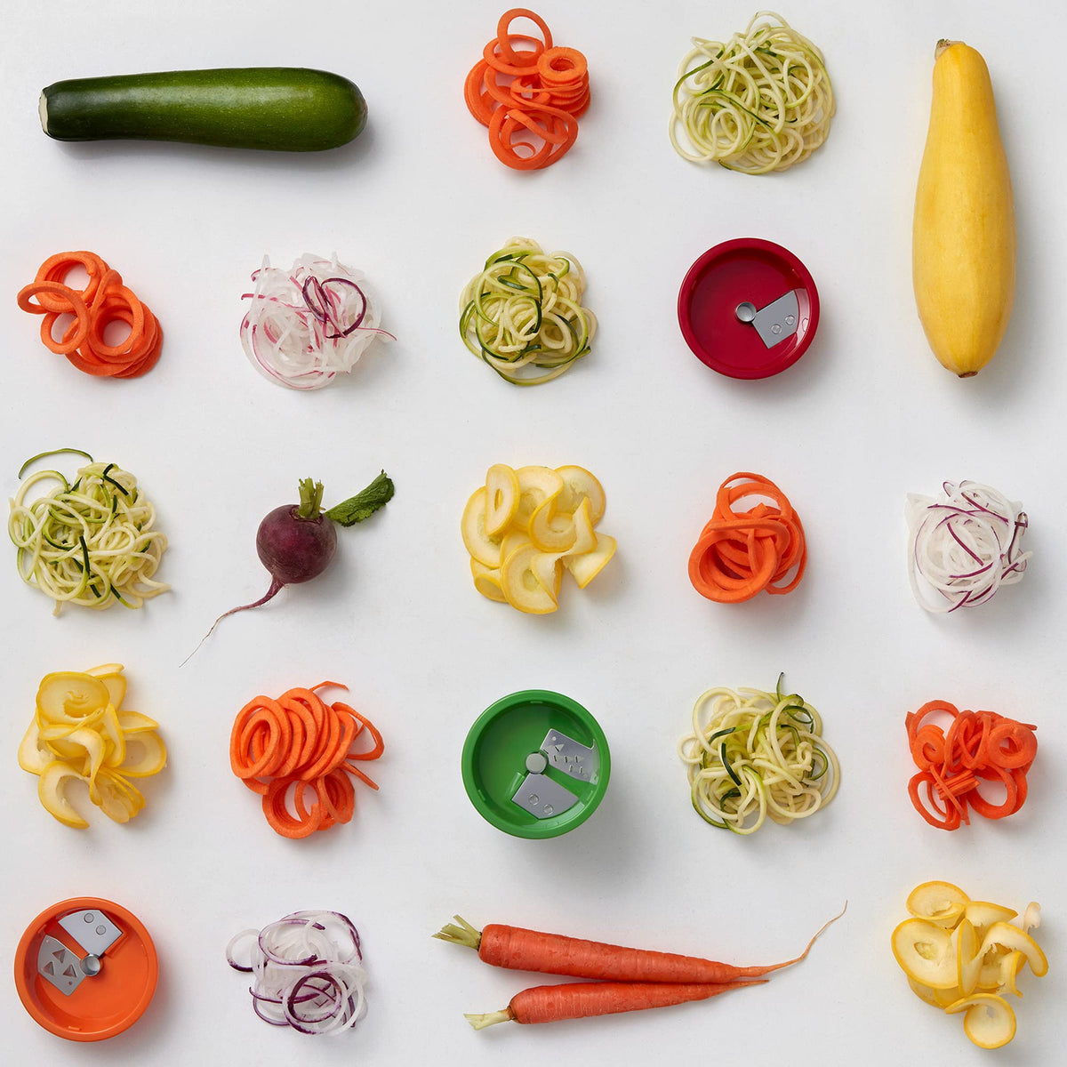 OXO Good Grips spiralizer stores blades on the board for easy safe storage