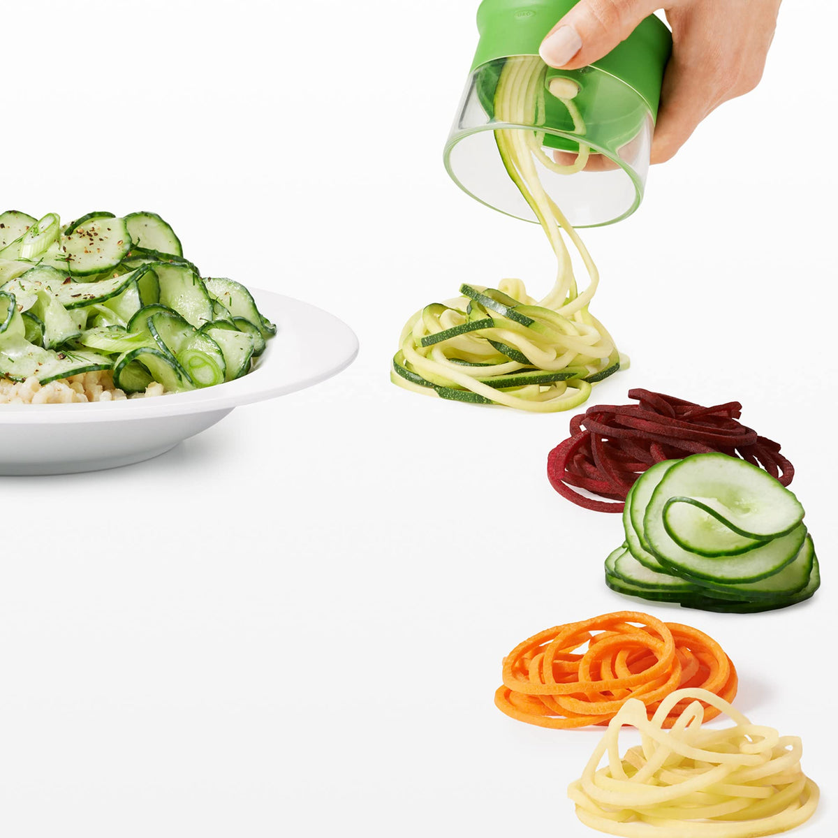 OXO Good Grips Spiralizer accommodates long and round vegetables for versatile noodles