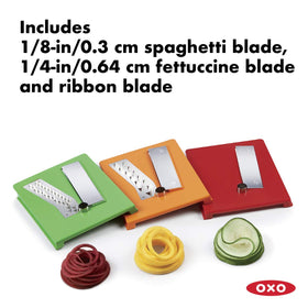 OXO Good Grips 3-Blade Tabletop Spiralizer fettuccine-cut blade for wider noodles.