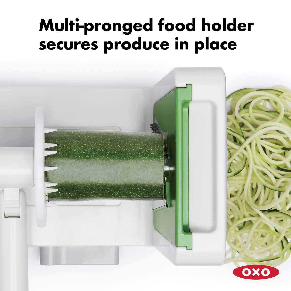 OXO Good Grips 3-Blade Tabletop Spiralizer ribbon-cut blade for delicate ribbons.