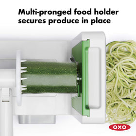 OXO Good Grips 3-Blade Tabletop Spiralizer ribbon-cut blade for delicate ribbons.