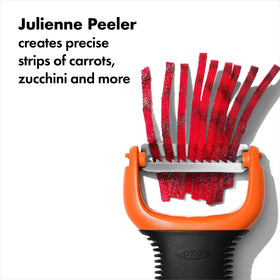 OXO Good Grips 3-Piece Peeler Set shows ergonomic handles for comfortable prep.