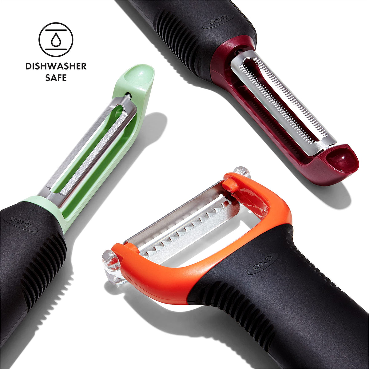 OXO Good Grips 3-Piece Peeler Set features stainless blades for lasting sharpness.