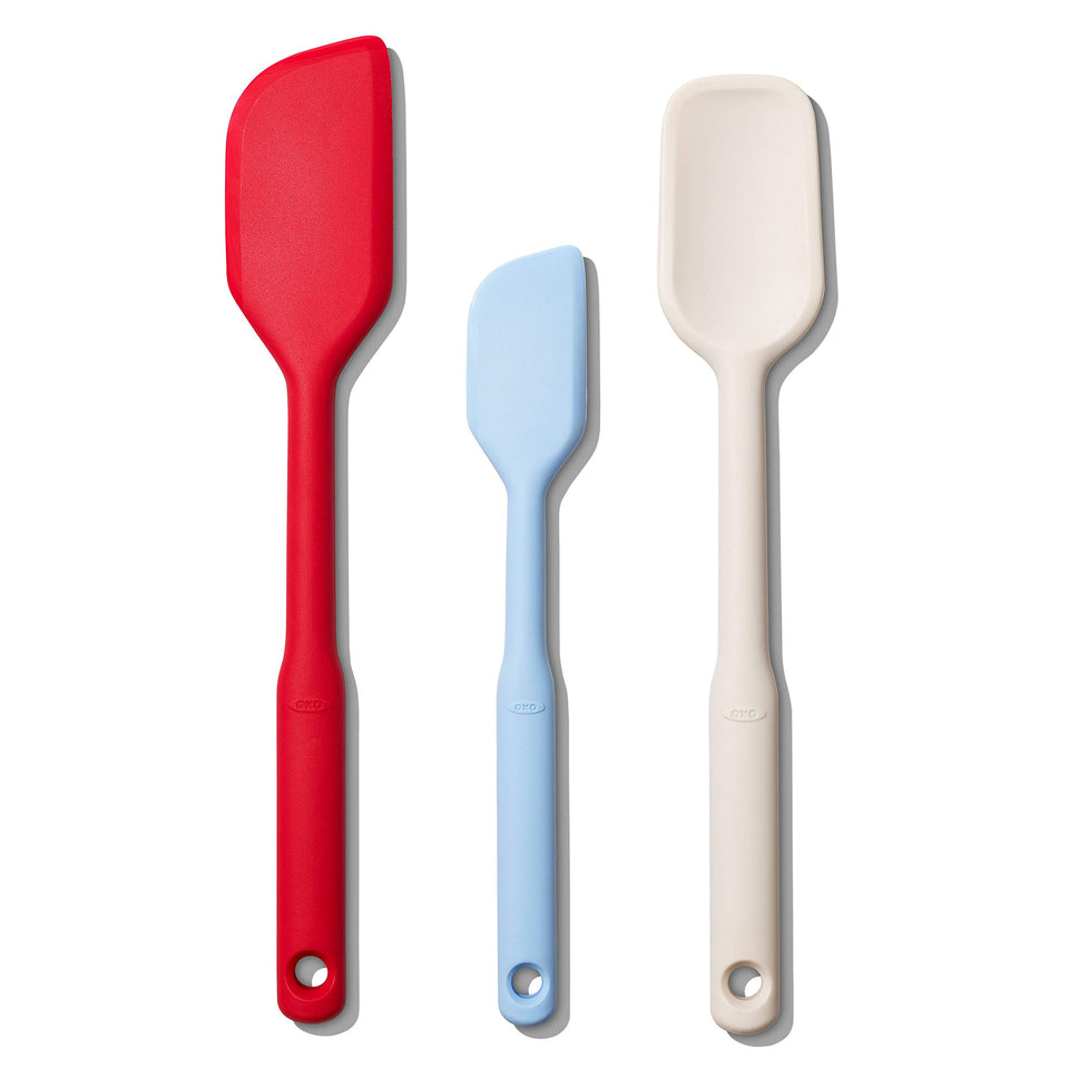 OXO Good Grips 3-Piece Spatula Set pack shot shows color and versatility.