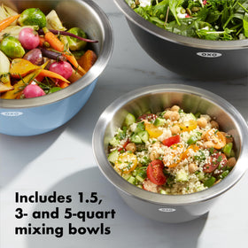 OXO Good Grips 3-quart bowl with taller walls for electric mixers.