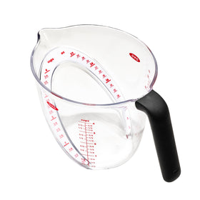OXO Good Grips angled measuring cup showing above-reading view for precise liquid measurements.
