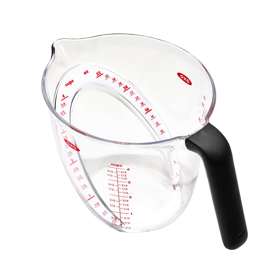 OXO Good Grips angled measuring cup showing above-reading view for precise liquid measurements.