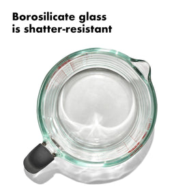 OXO borosilicate glass measuring cup offers shatter-resistant performance for busy kitchens