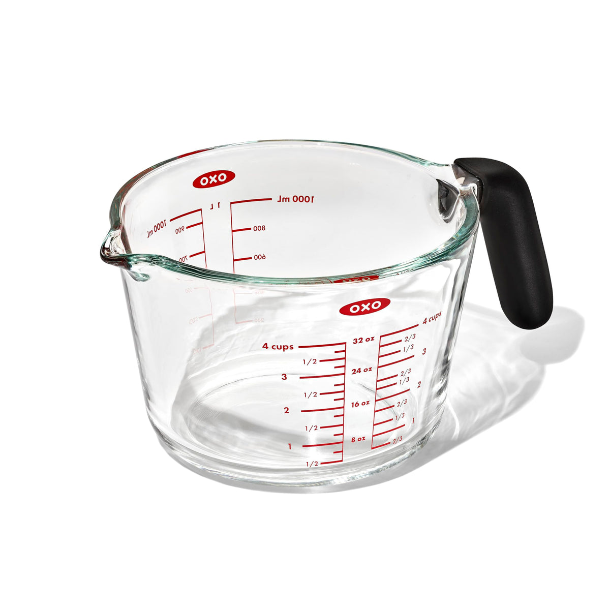 OXO Good Grips 4-Cup Glass Measuring Cup with dripless pour for clean liquids