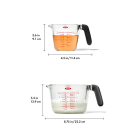 OXO Good Grips 4-Cup glass measuring cup with dripless pour spout for clean transfers.