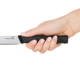 OXO Good Grips knife with soft handle; secure grip in wet or dry kitchens.