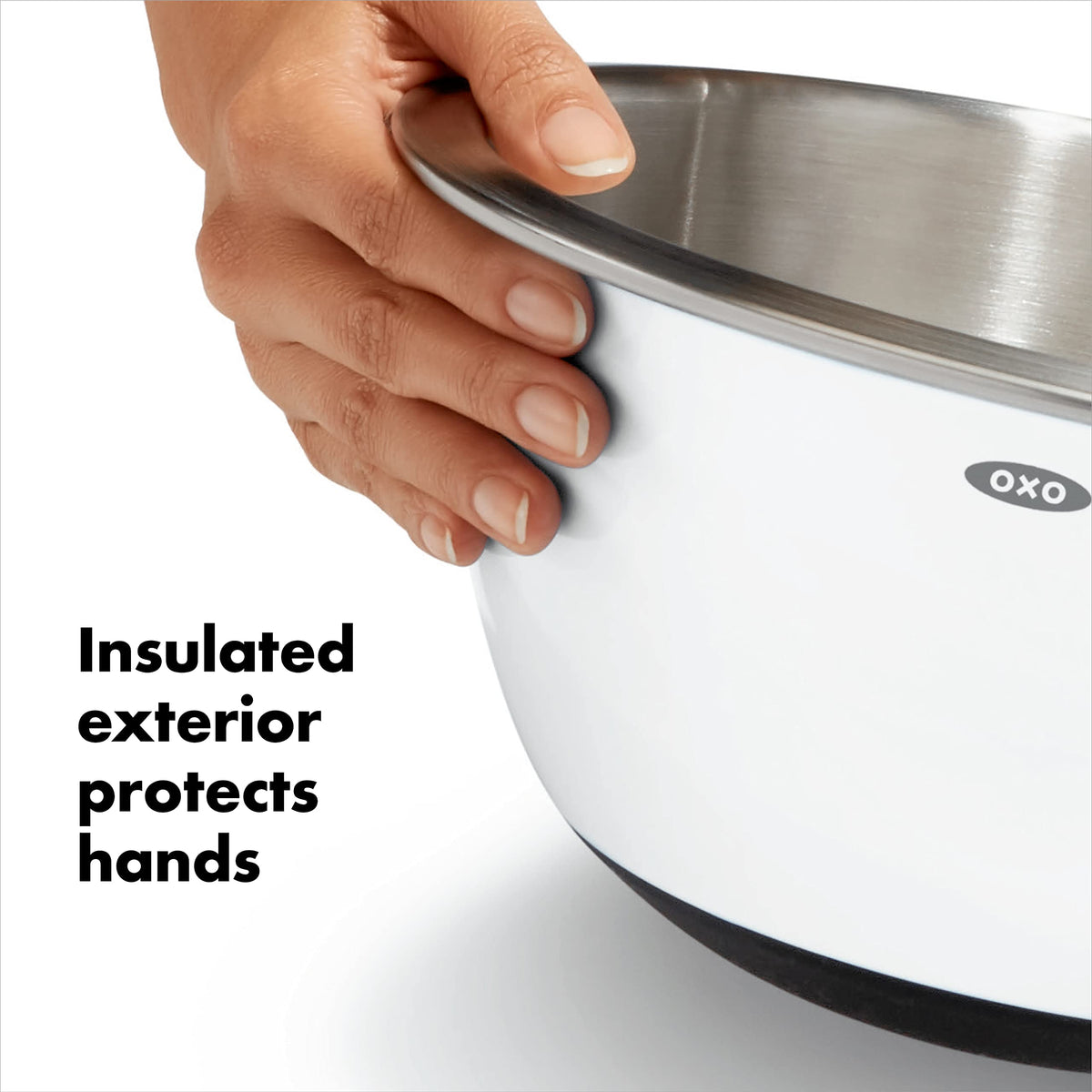OXO Good Grips 5-quart stainless-steel mixing bowl, perfect for doubling recipes and large salads.