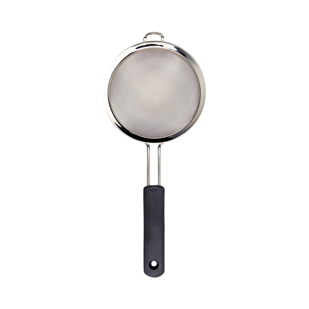 OXO Good Grips 6-in double rod strainer top view, stable on bowls for quick draining