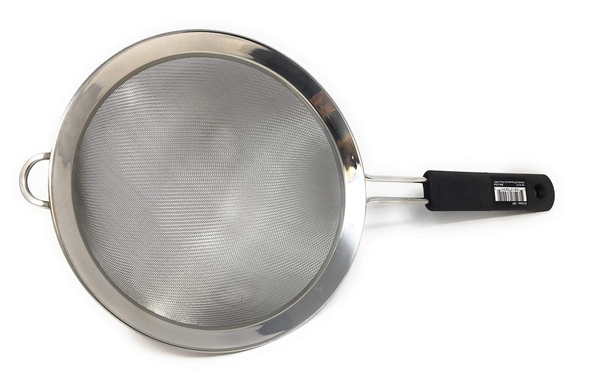 OXO Good Grips 8-Inch Fine Mesh Strainer with a secure loop for draining pasta.