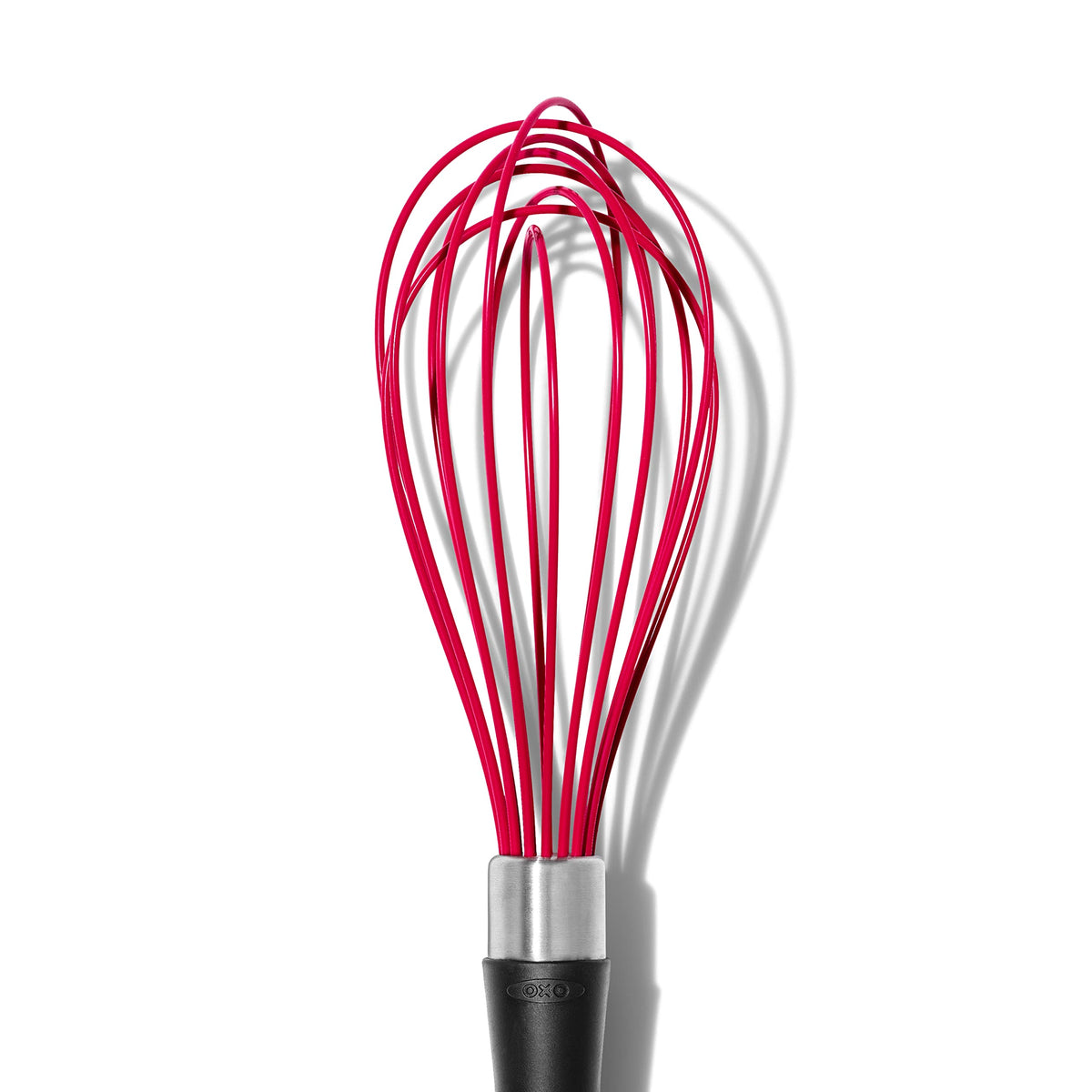 OXO Good Grips whisk red design emphasizes ergonomic handling.