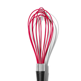 OXO Good Grips whisk red design emphasizes ergonomic handling.