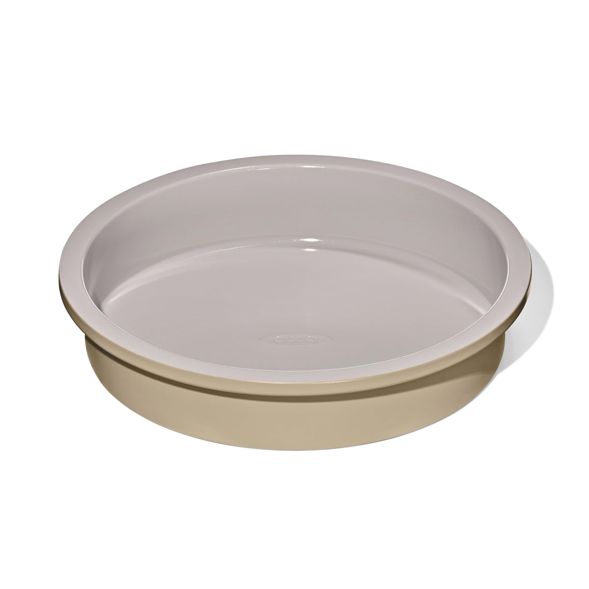 OXO Good Grips 9-inch round cake pan top view shows even browning and seamless food release.