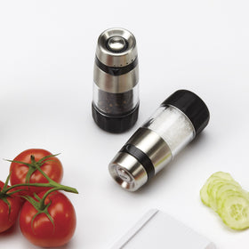 OXO Good Grips Accent Salt Grinder adjustable grind steps from fine to coarse for seasonings.