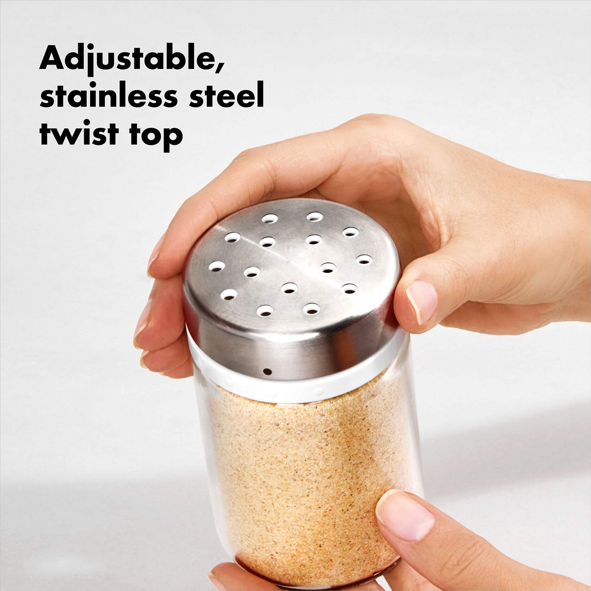 OXO Good Grips Adjustable Shaker is dishwasher safe for easy cleanup.