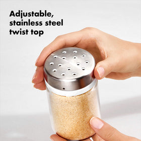 OXO Good Grips Adjustable Shaker is dishwasher safe for easy cleanup.
