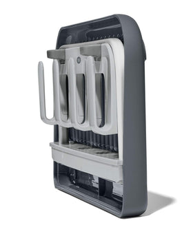 OXO Good Grips aluminum rack disassembles into its base for compact storage.