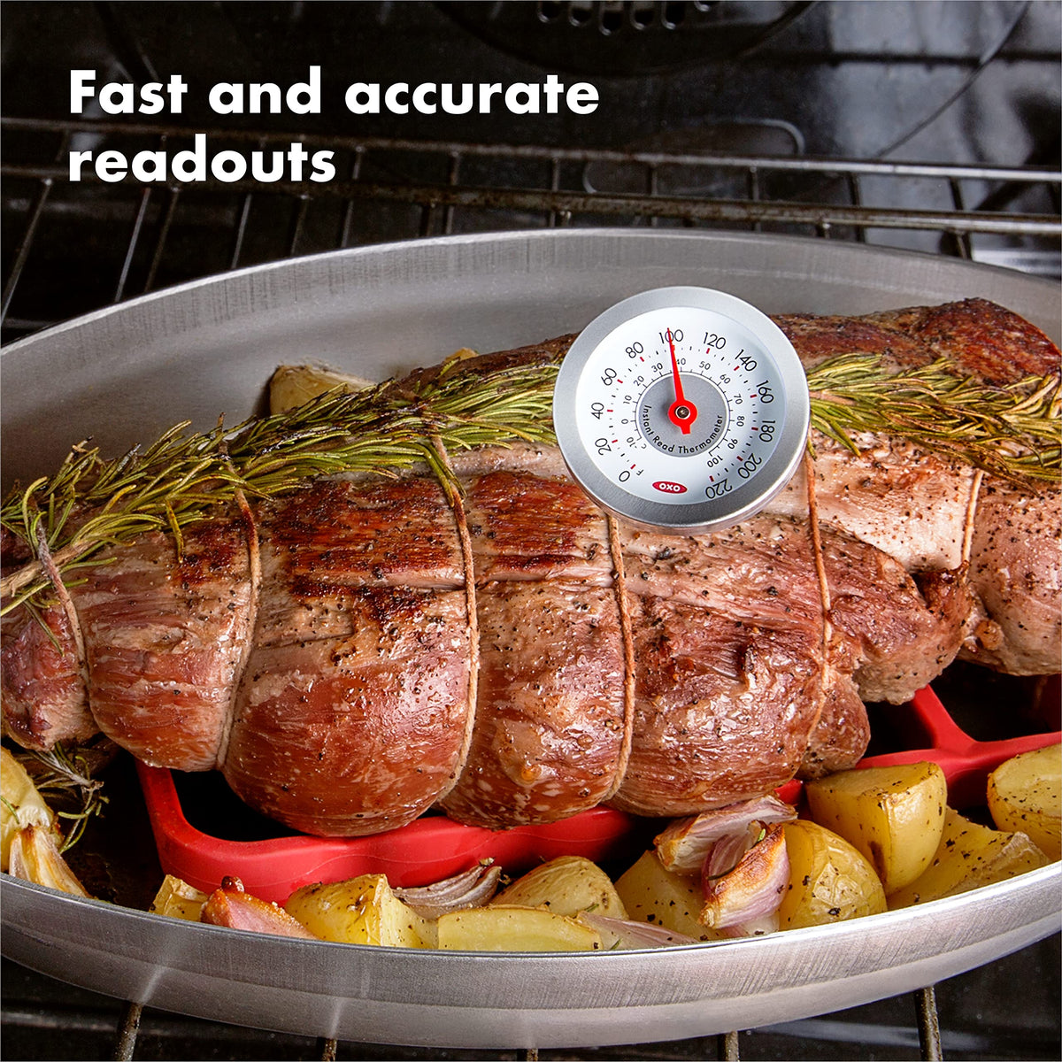 Bi-metallic coil inside the thermometer delivers rapid temperature readouts.