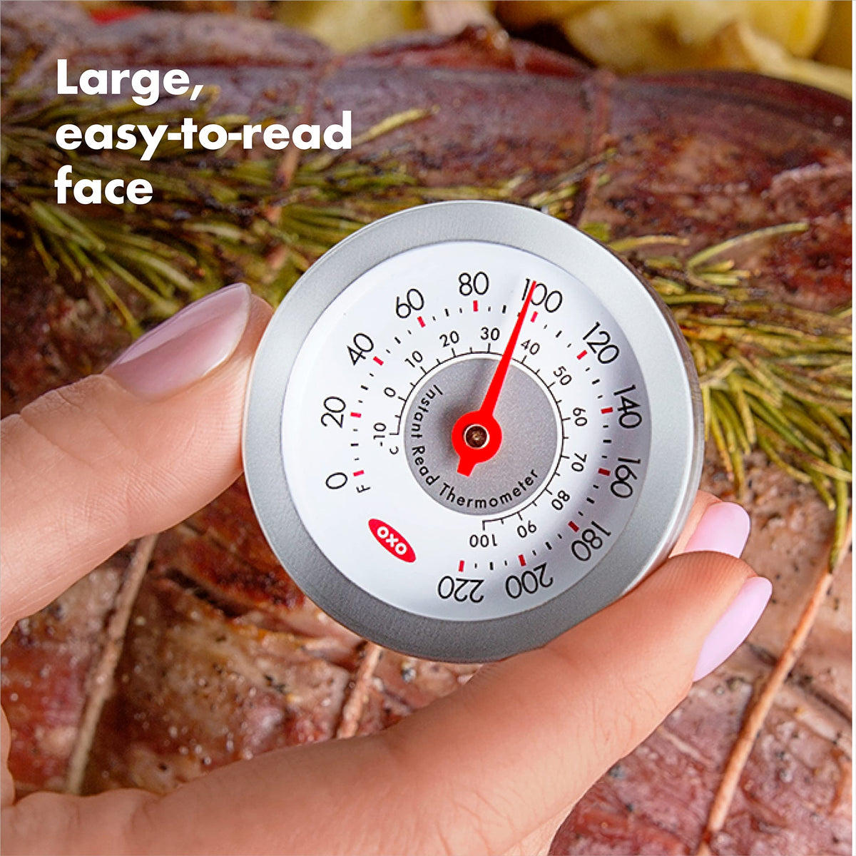 The thermometer in use demonstrates fast, accurate measurement during cooking.
