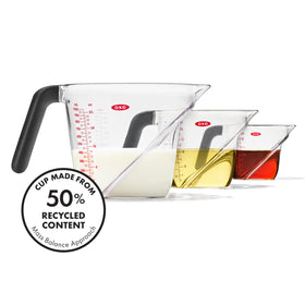 OXO Good Grips angled measuring cup pouring spout supports smooth, controlled liquids transfer.