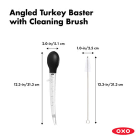 OXO Good Grips angled turkey baster with stand and brush image for safe capping and cleaning