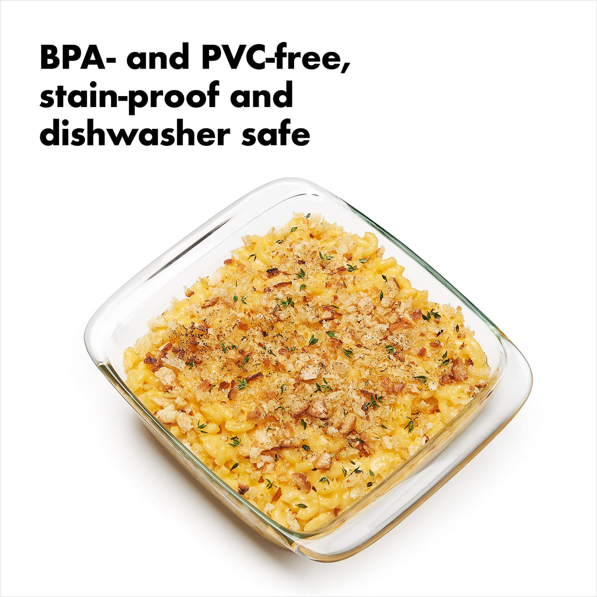 OXO Good Grips baking dish dimension markings aid precise sizing for recipes.