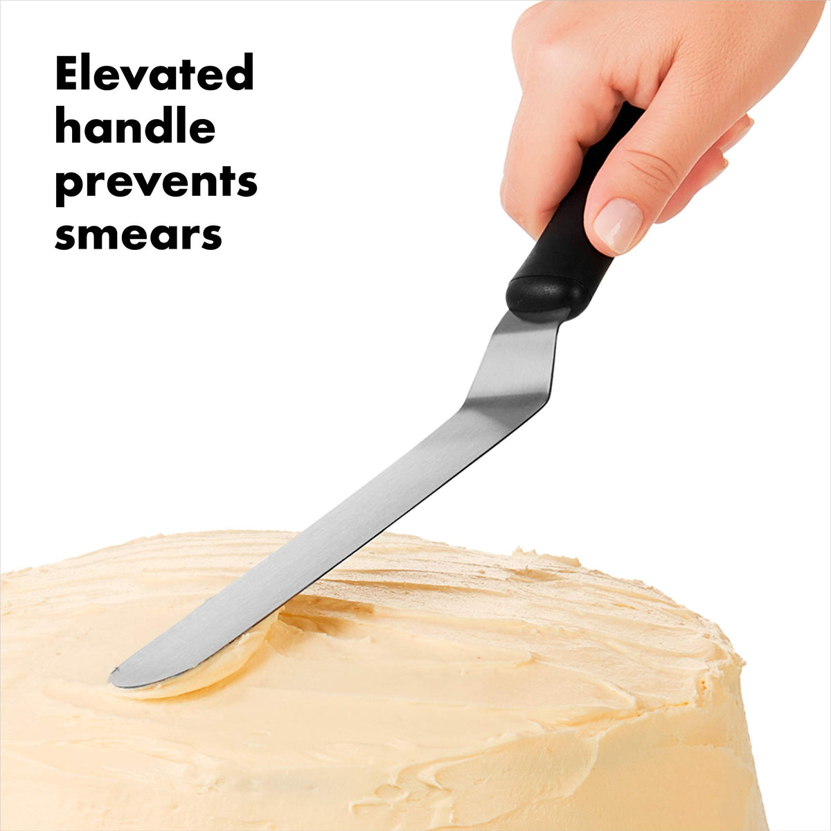 OXO Good Grips Bent Icing Spatula dishwasher safe blade and handle for easy cleanup.