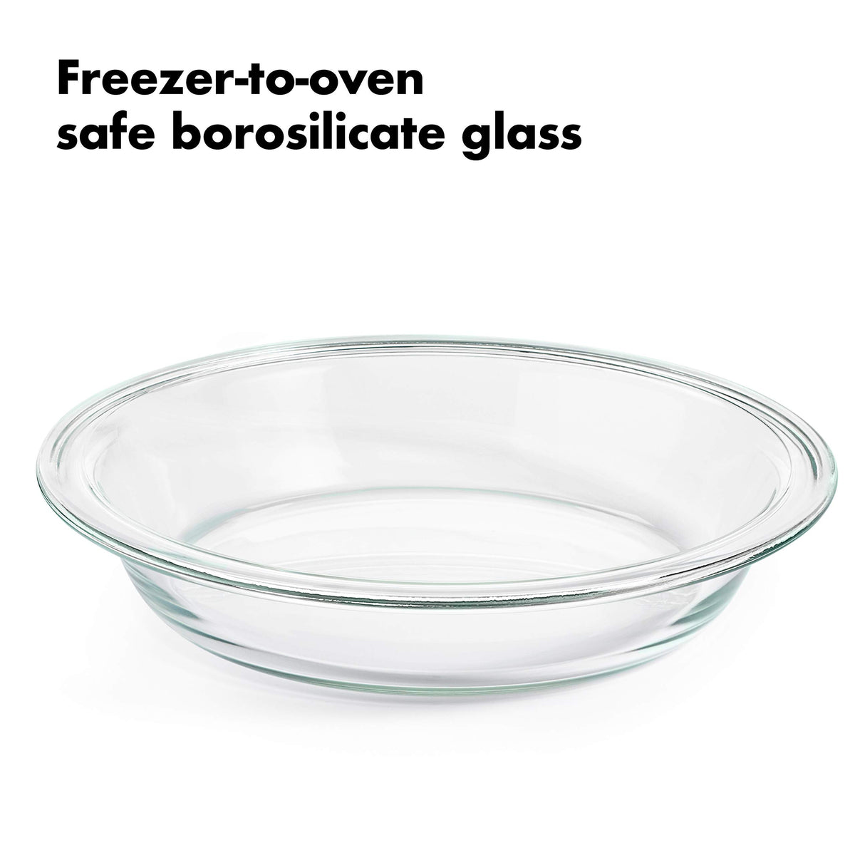 OXO Good Grips borosilicate glass pie dish, built for temperature changes and durable use.
