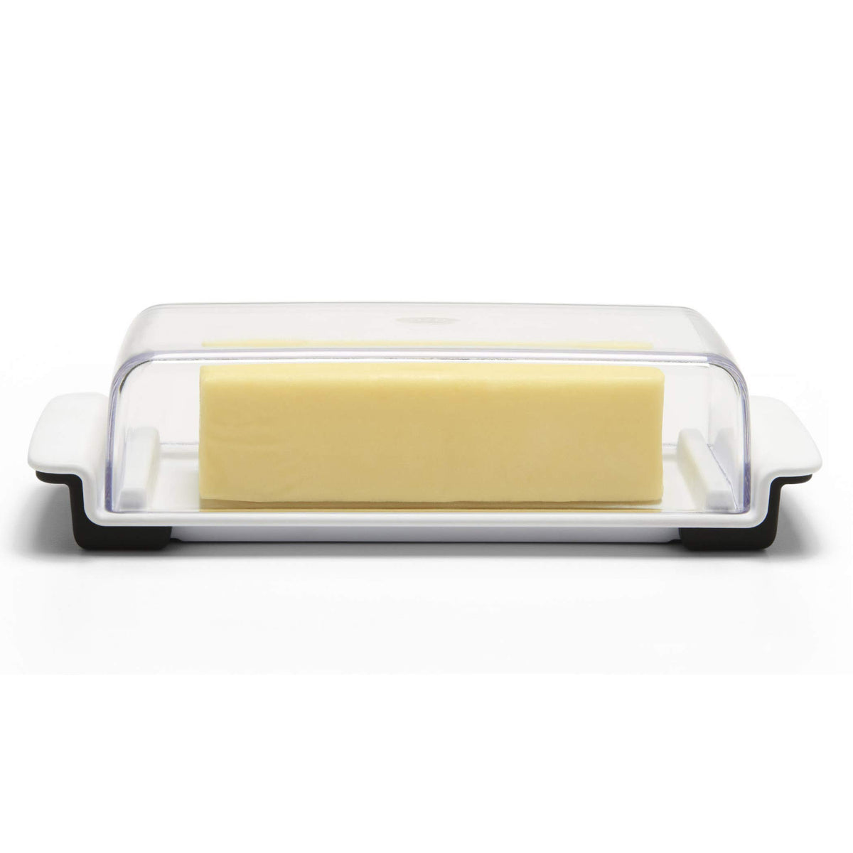 OXO Good Grips Butter Dish with stoppers secures butter while slicing.