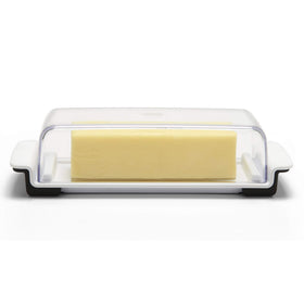 OXO Good Grips Butter Dish with stoppers secures butter while slicing.