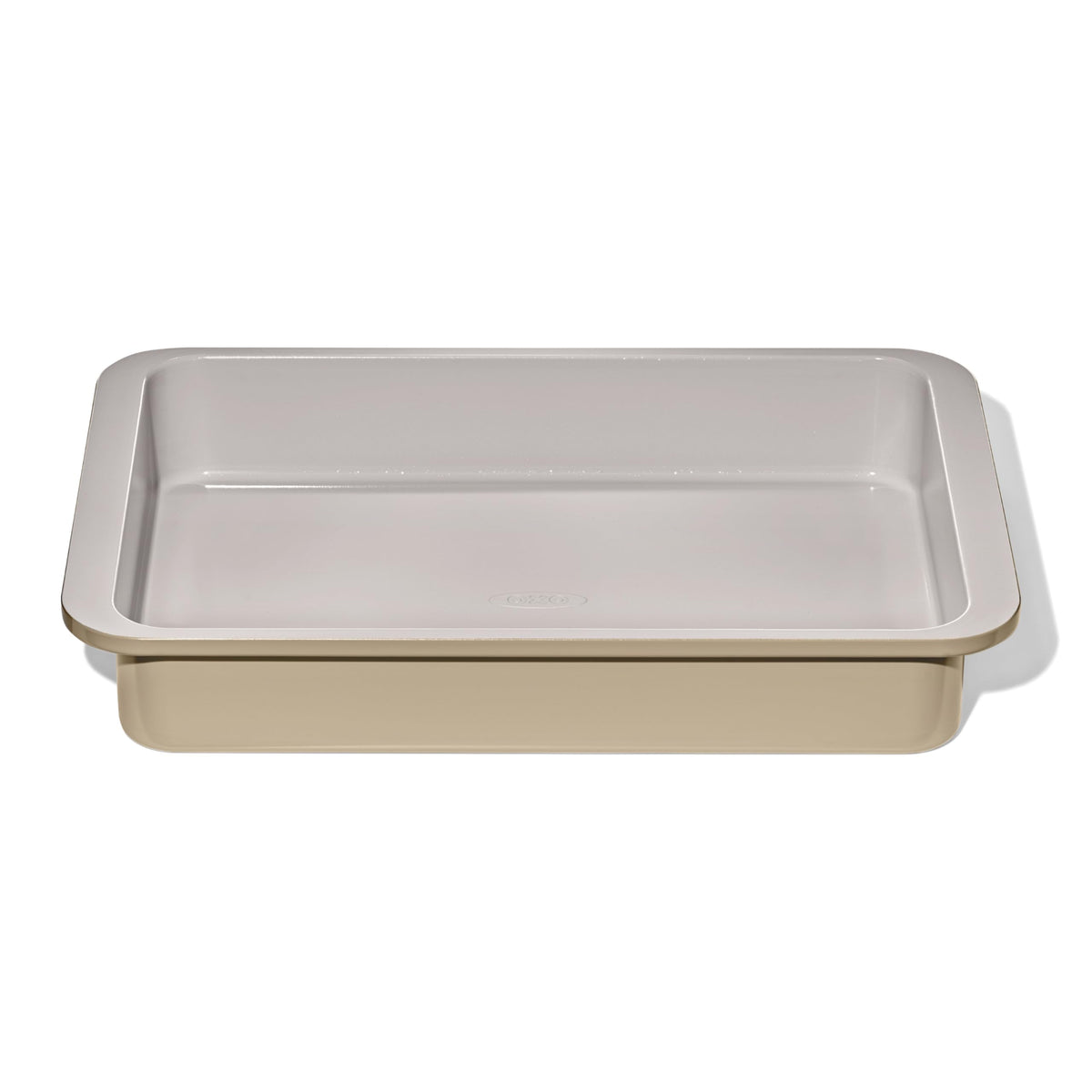 OXO Good Grips cake pan front view showing sturdy construction for reliable baking