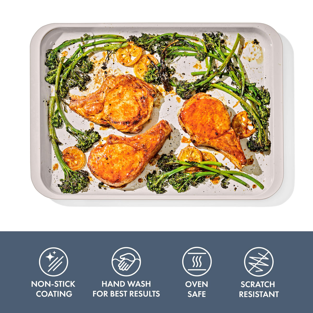 OXO Good Grips ceramic non-stick coating enables effortless food release and cleanup.