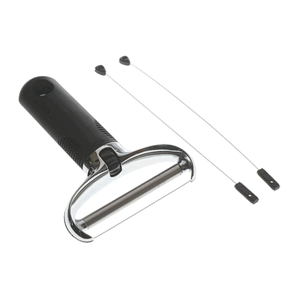 OXO Good Grips Cheese Slicer demonstrates adjustable slice thickness for precise cuts