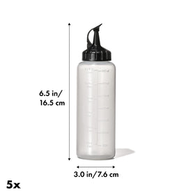 OXO Good Grips Chef's Squeeze Bottle attached cap open for precise pour and quick shake.