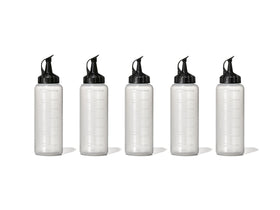 OXO Good Grips Chef's Squeeze Bottle five-pack with attached caps for easy storage.