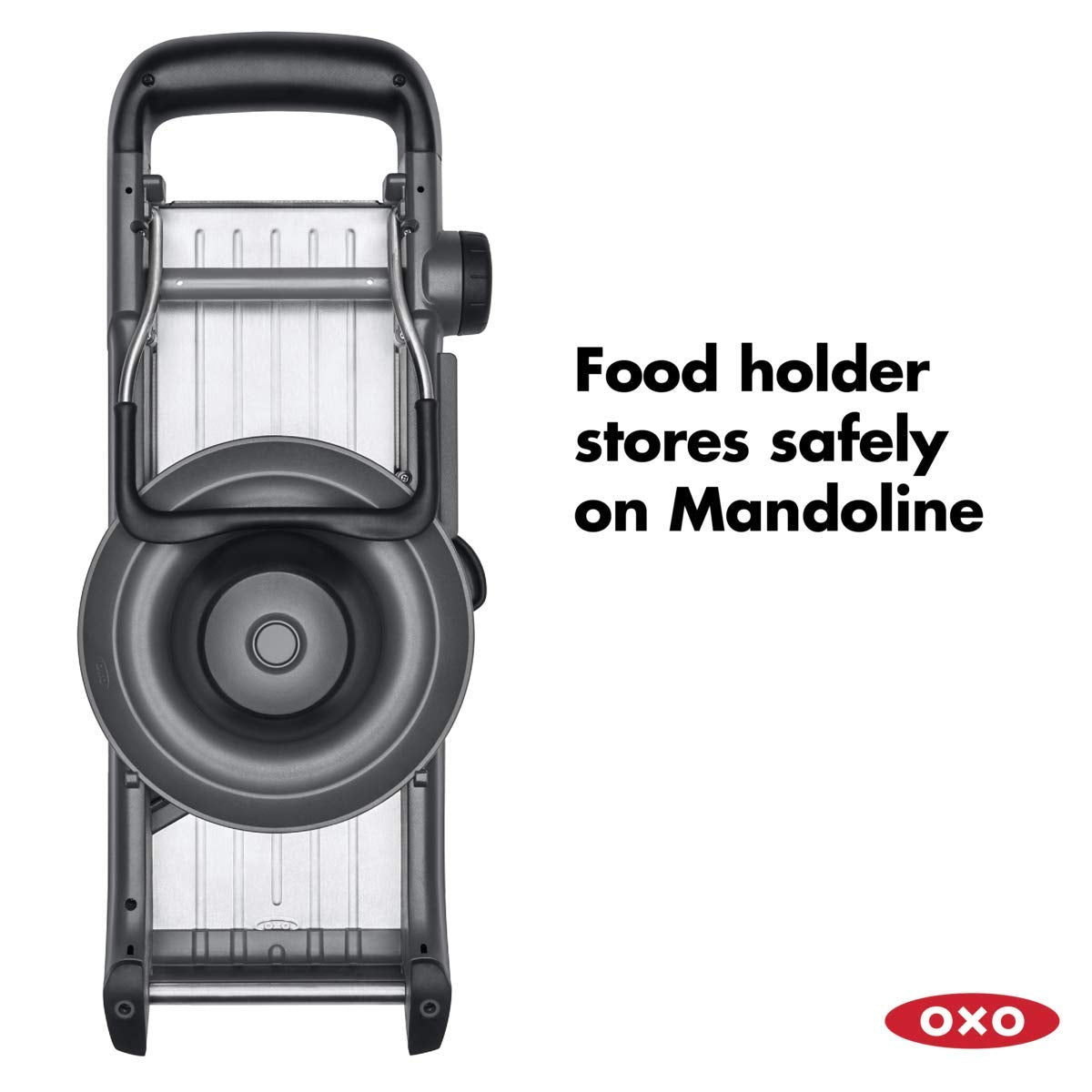 OXO Good Grips Mandoline 2.0 built-in julienne and French fry blades.