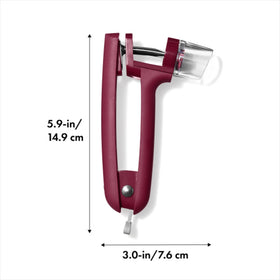 OXO Good Grips Cherry and Olive Pitter uses die-cast zinc construction for durable performance.