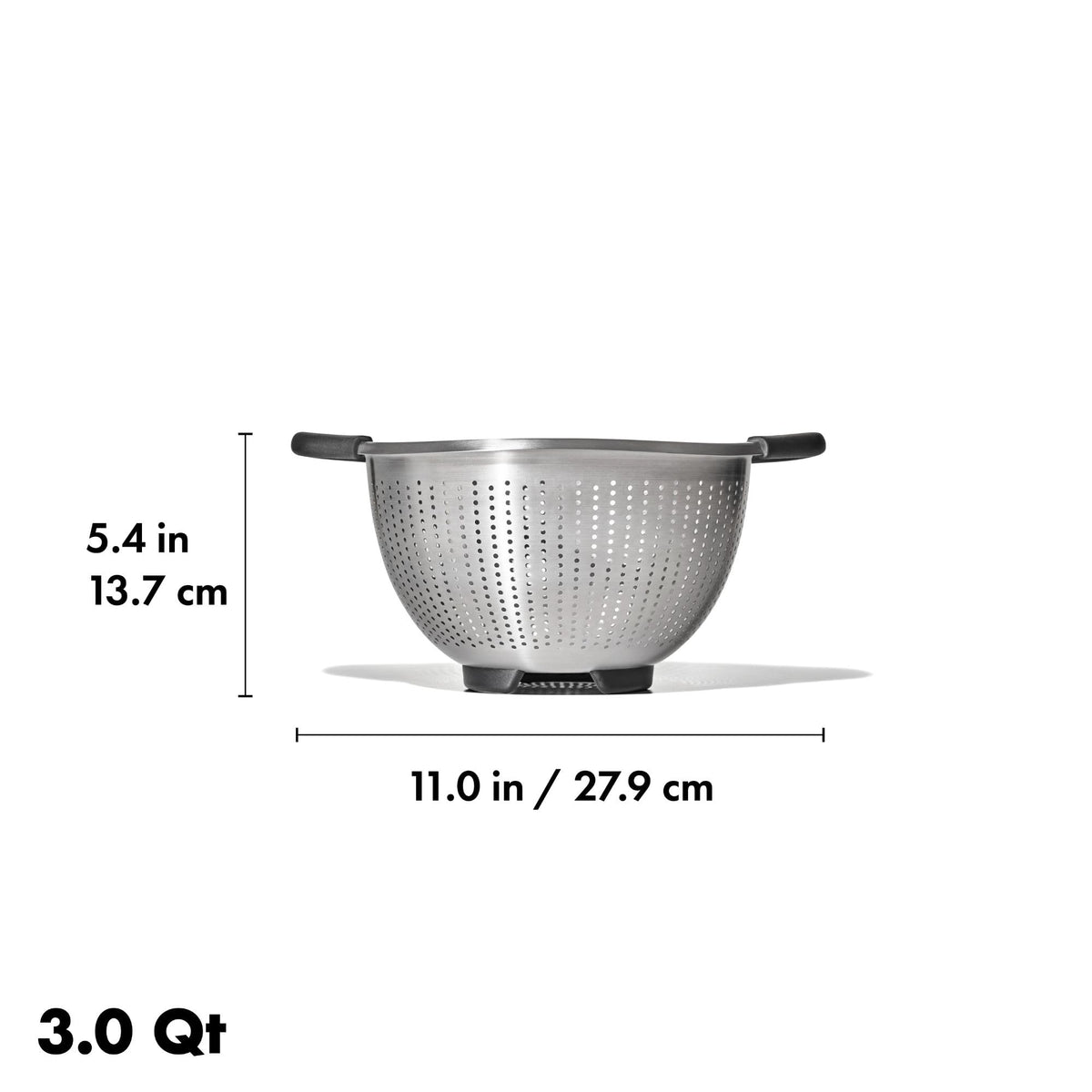 OXO Good Grips colander in sink ready for rinsing and draining tasks