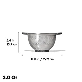 OXO Good Grips colander in sink ready for rinsing and draining tasks