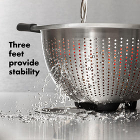 OXO Good Grips colander nested with mixing bowls for easy storage