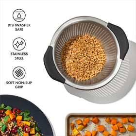 OXO Good Grips colander three feet provide stable use in sink or on counter