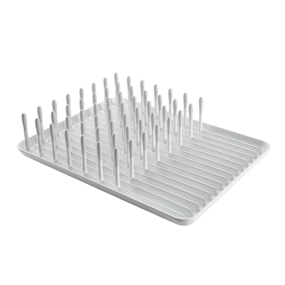 OXO Good Grips Compact Dish Rack biscuit, front view keeps dishes upright for quick drying.