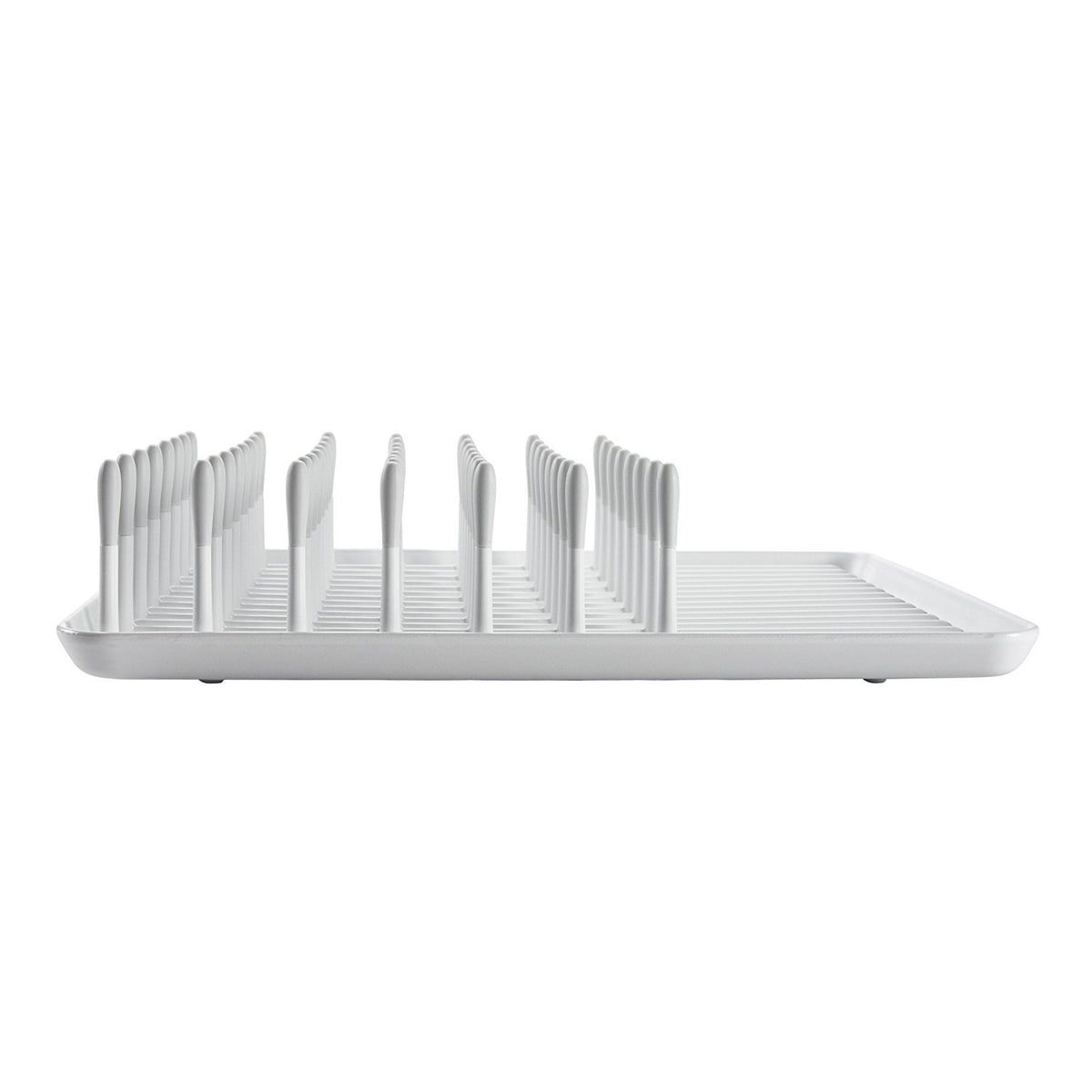 OXO Good Grips Compact Dish Rack biscuit, front space for small parts improves organization.